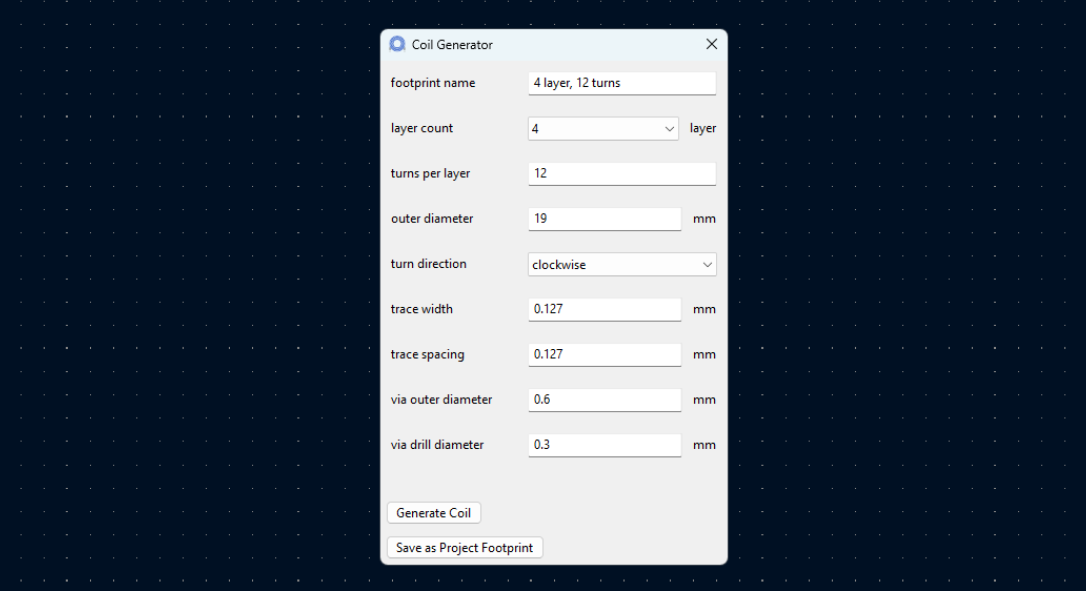 the coild generator UI